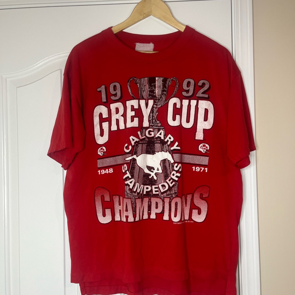 Vintage Red Calgary Stampeders 1992 Grey Cup Champions Tee